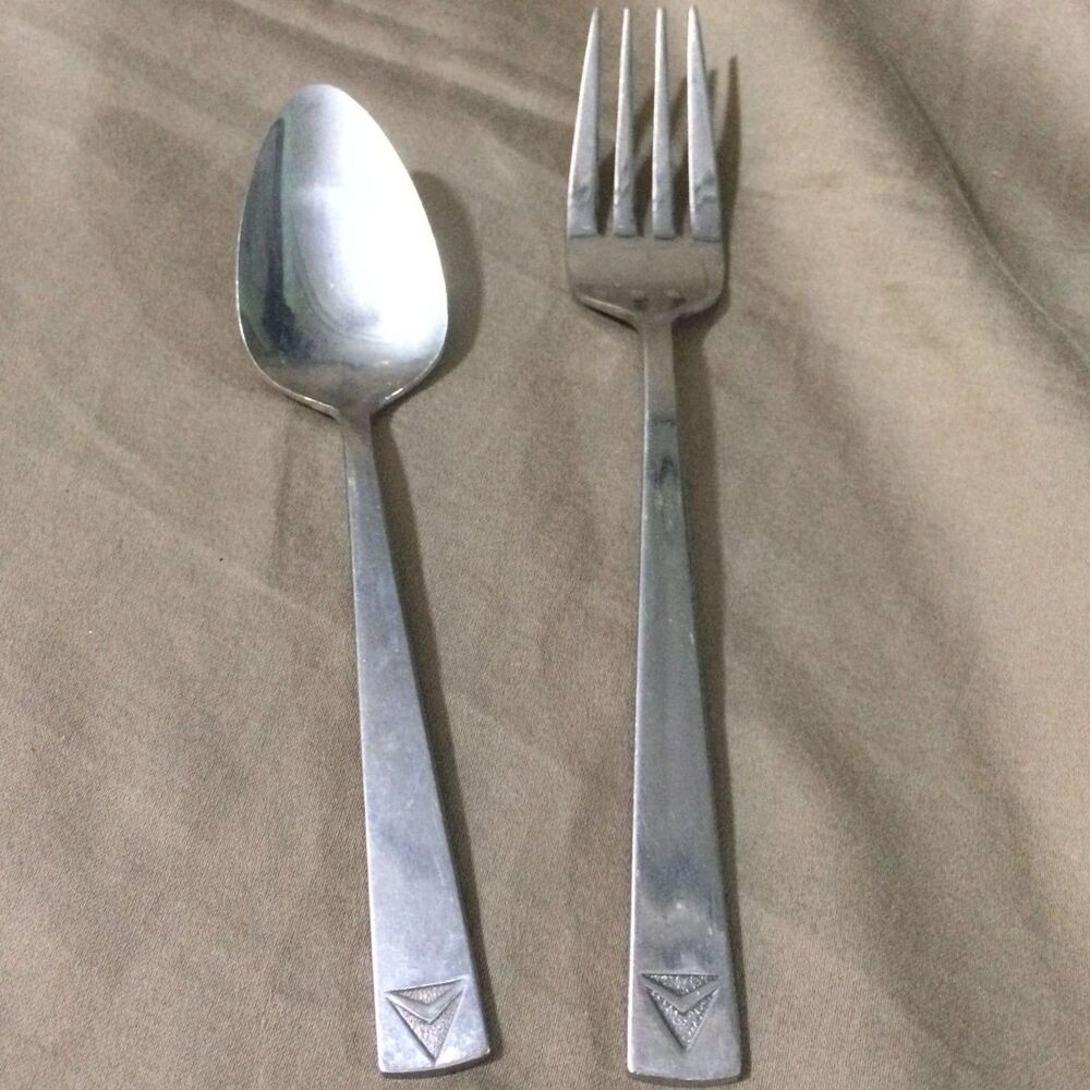 Vintage 80s Delta Airlines Flatware ABCO Stainless Steel Fork Spoon Widget Logo